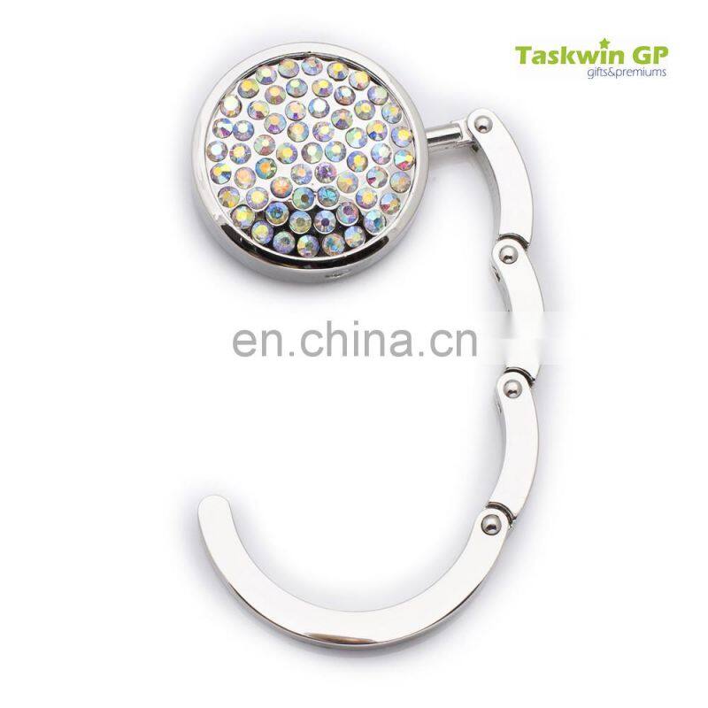 China wholesale customized foldable metal handbag hook , Rhinestone design metal hook for bag
