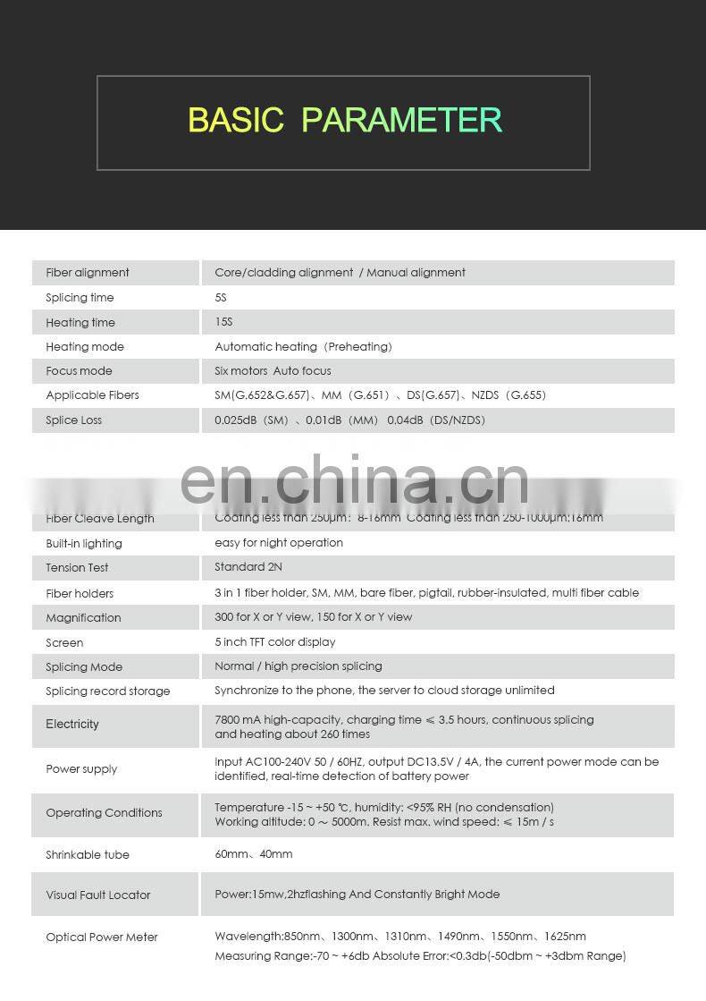 AI-9 Optical Fiber Fusion Splicer 5'' Screen Power Meter 850nm 1300nm 1310nm 1490nm 1550nm 1625nm