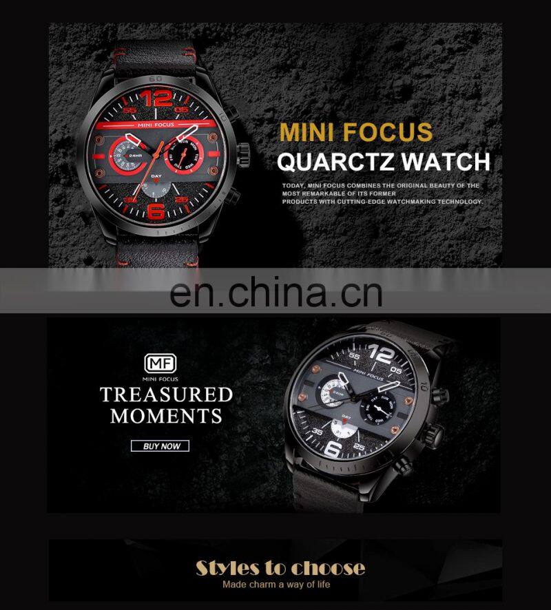 MINI FOCUS MF0068G Luxury Brand Men Watches Leather Strap Quartz Wrist Watch Men Waterproof Sport Clock Mens Wristwatch