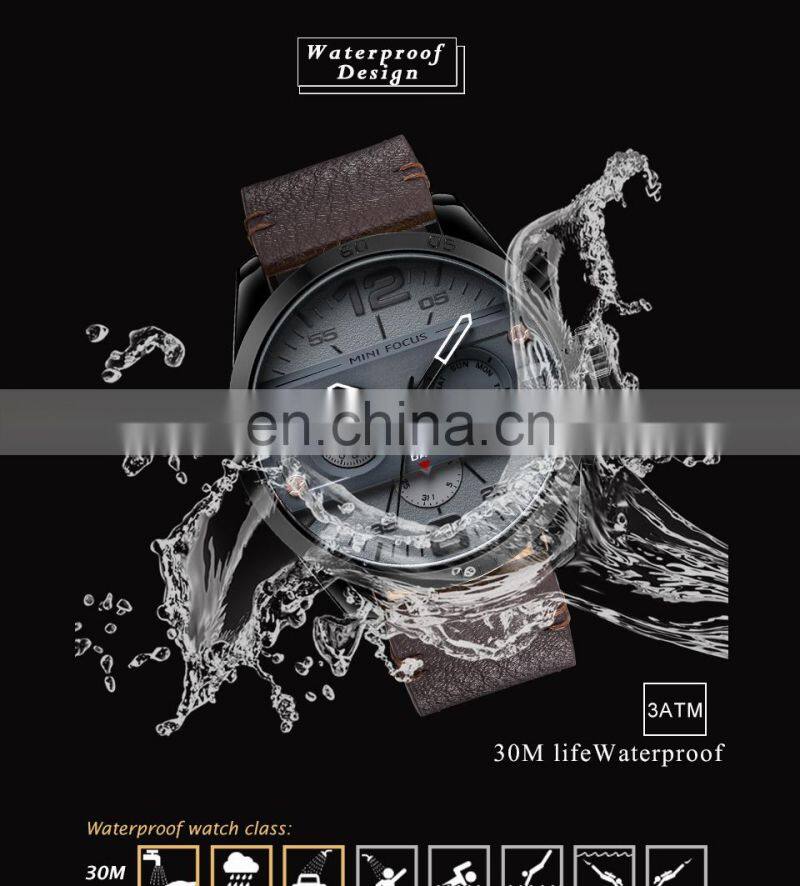 MINI FOCUS MF0068G Luxury Brand Men Watches Leather Strap Quartz Wrist Watch Men Waterproof Sport Clock Mens Wristwatch