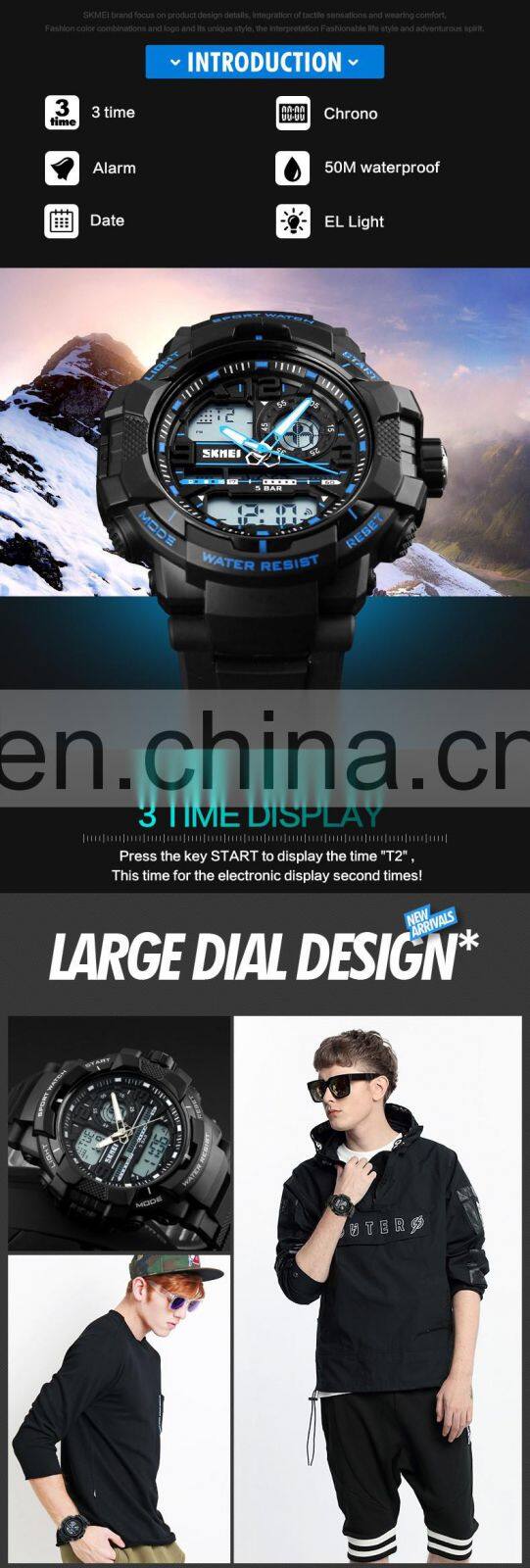 SKMEI 1164 men Digital Quartz Wristwatch Waterproof Alarm Calendar Chronograph Back Light Watches