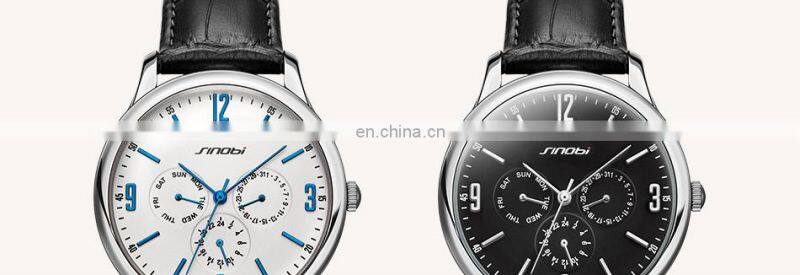 SINOBI Classic Coffee Color Men Wrist Watches S9546G Business Casual Suit Handwatch Second Dial Male Watch