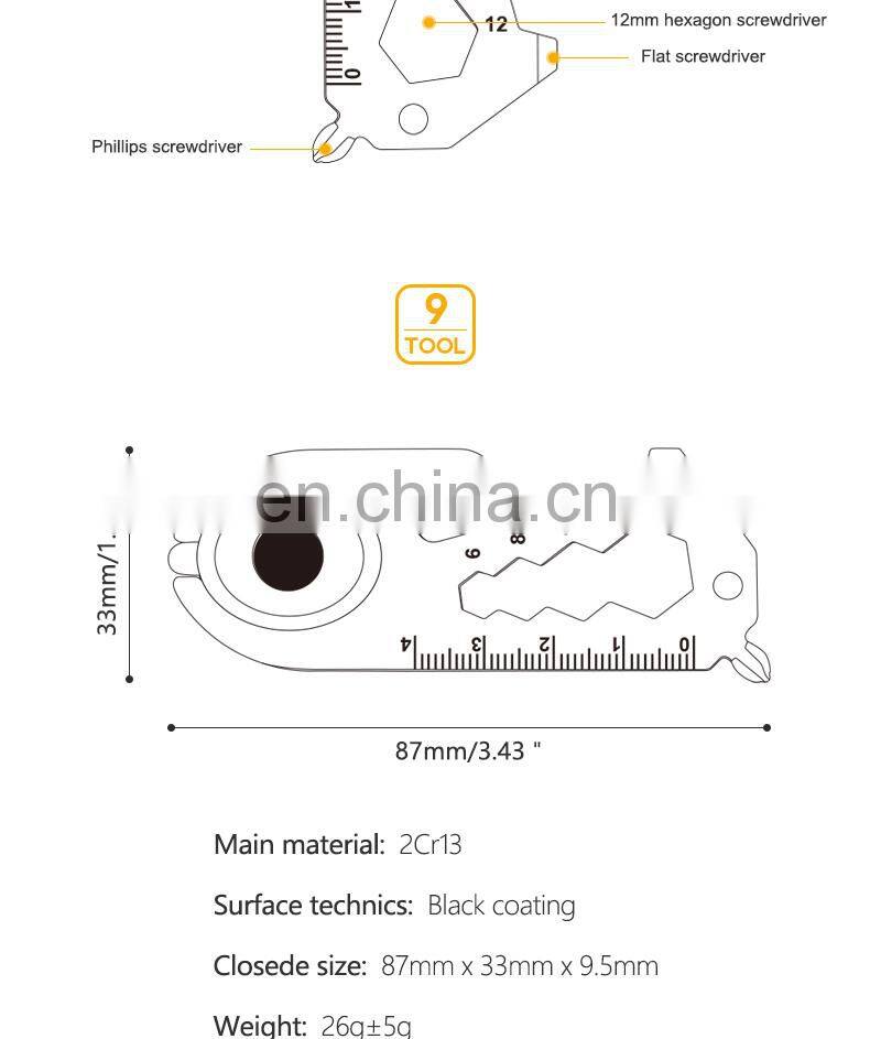 Multi-function Tool Card Camping Combination Tool Belt Light Blackened Stainless Steel Card Outdoor EDC Mini Tool
