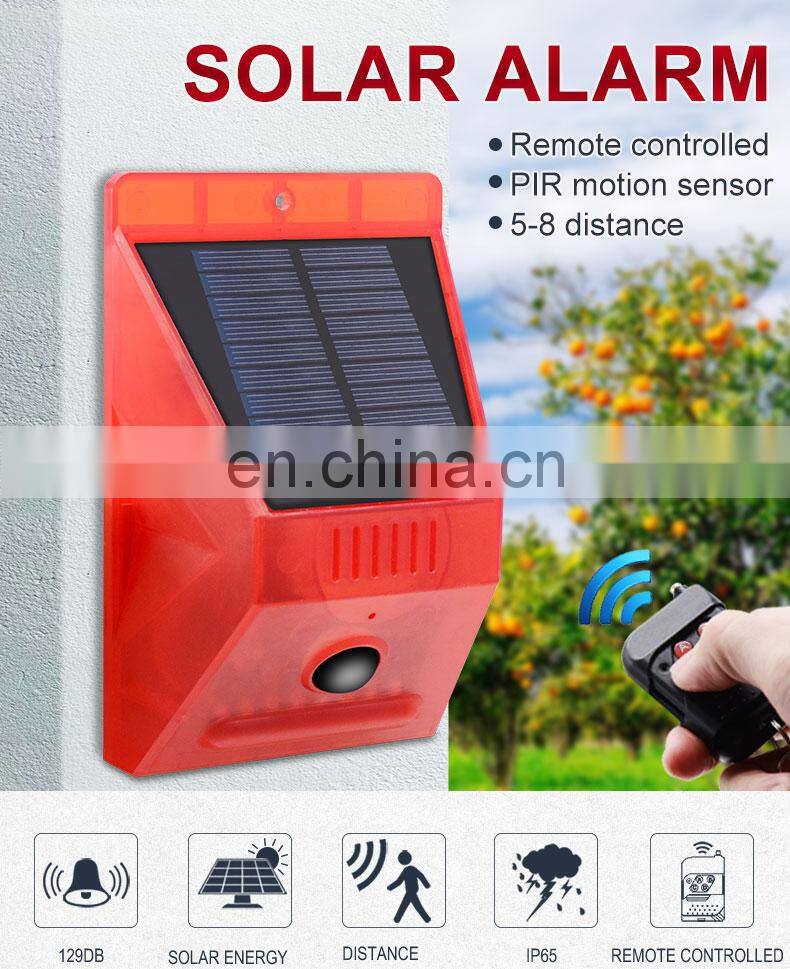 Solar Alarm Lamp Warning Sound 129dB Loud Siren Strobe Farm Orchard Light NEW