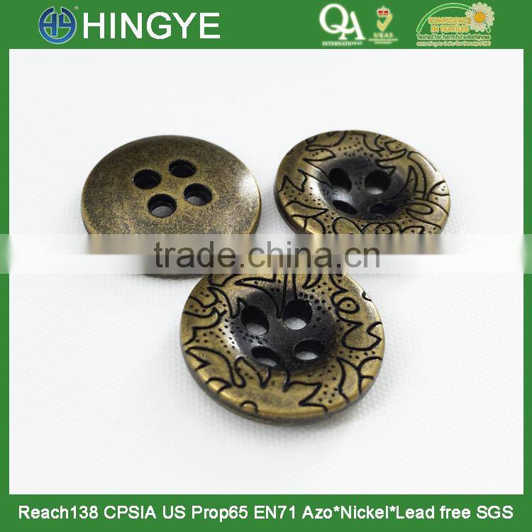 2015 hot selling 4 holes custom metal sew button for clothing M1556