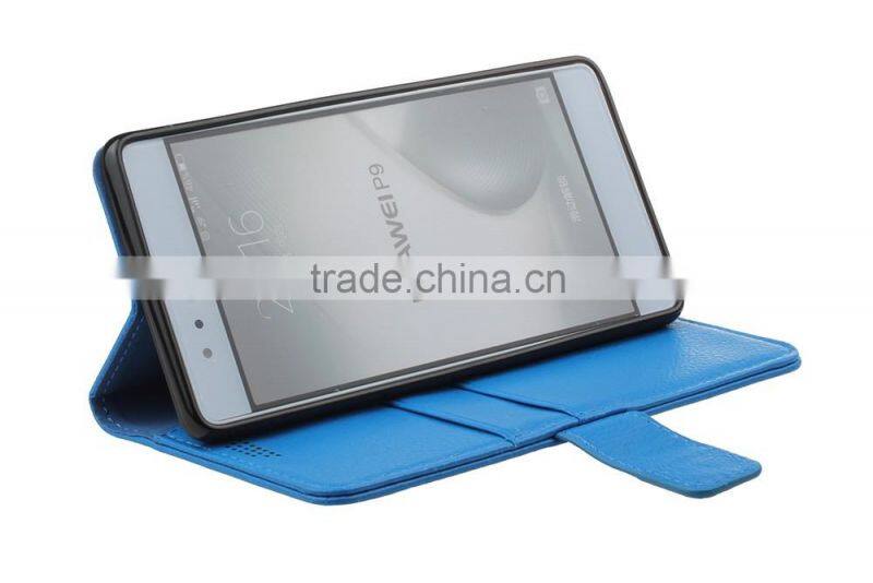 with Card Slot Photo Frame Holder Flip Case for Huawei P9 Litchi Grain PU Leather Wallet Cover MMT MT-5670