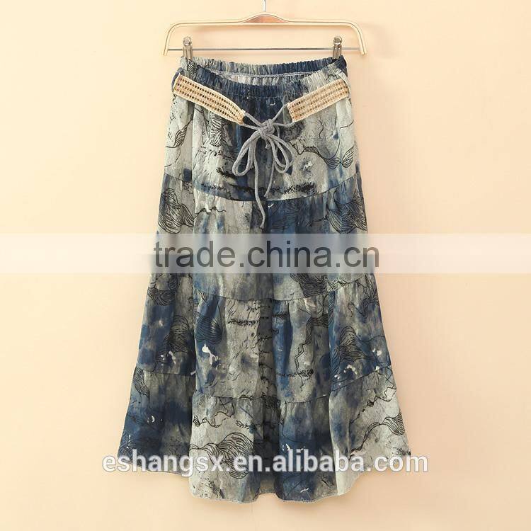 Ladies Bohemian style long linen printed dress