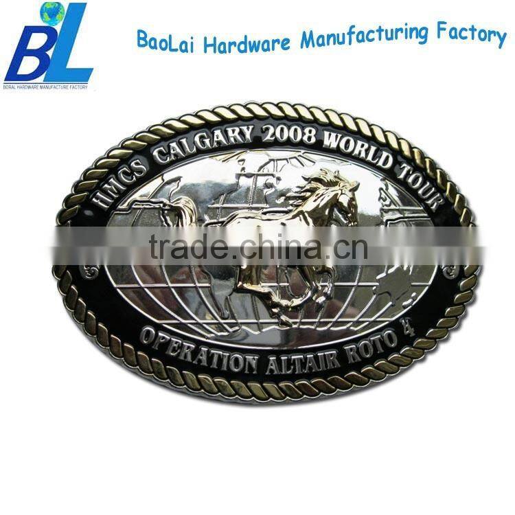 Oval shape embossed zinc alloy reversible belt bukle for men