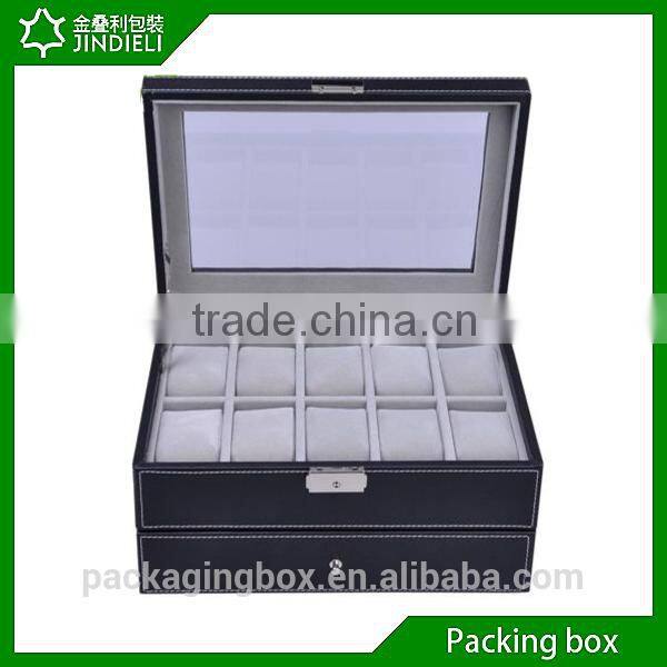 Acylic top genuine leather wrist watch display case men with drawer