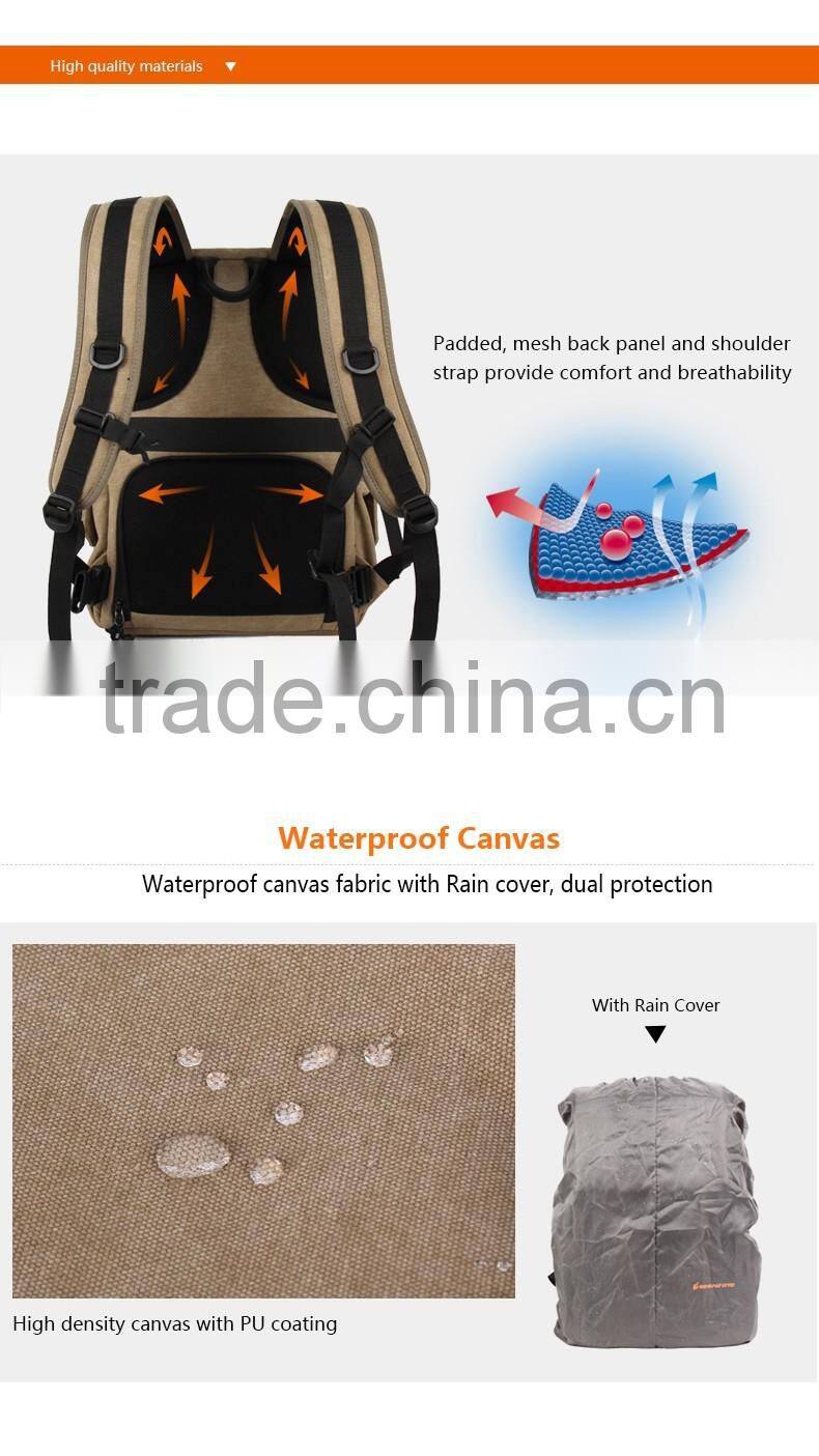 High Quality Durable Canvas Backpack Army Green Rucksack Bag for Camera Laptop