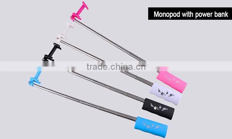 Multifunctional wireless Bluetooth monopod with power bank Bluetooth Selfie stick with charger