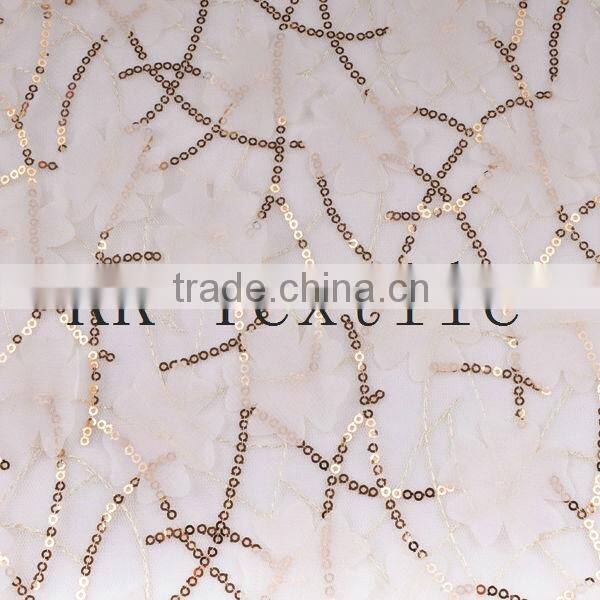 Latest Korean fashion fabric embroidery silk fabric textile shiny beaded lace fabric partysu