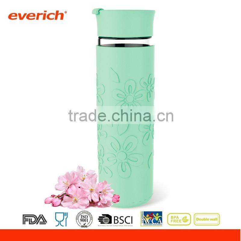 Glass Water Bottle With Fruit Infuser And Flip Lid