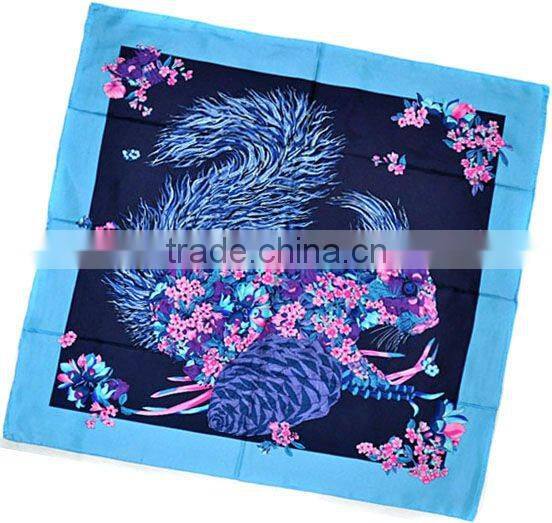 Rabbit Printed Silk Twill Foulard Scarf Grey/Black