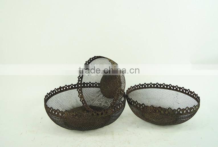 Antique french round decorative wire basket