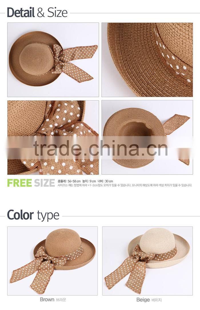 Sun protection straw hats cute bowknot ribbon formal bowler hat