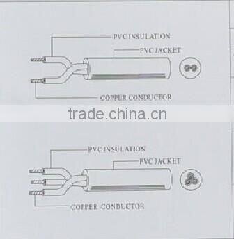 3.1 mm PVC insulation Two cores 12A VSF/HVSF flexible cord made in china
