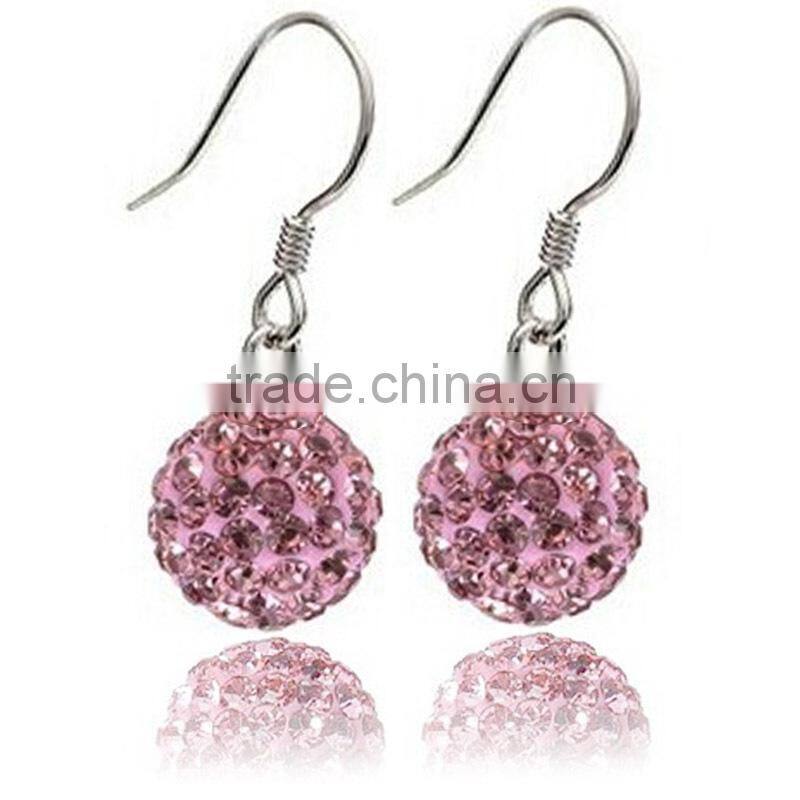 Sparkle CZ Crystal Ball 925 Silver Shamballa Hook Earring for Wedding Party