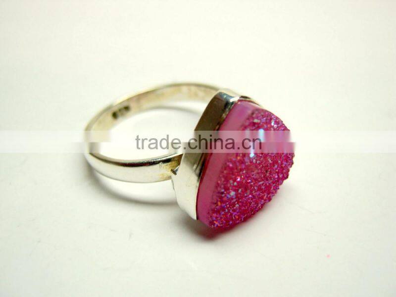 Coated Golden Dream Green Druzy Trillion Sterling Silver Jewelry, 925 Solid Sterling Silver Gemstone Ring,Designer Druzy Jewelry