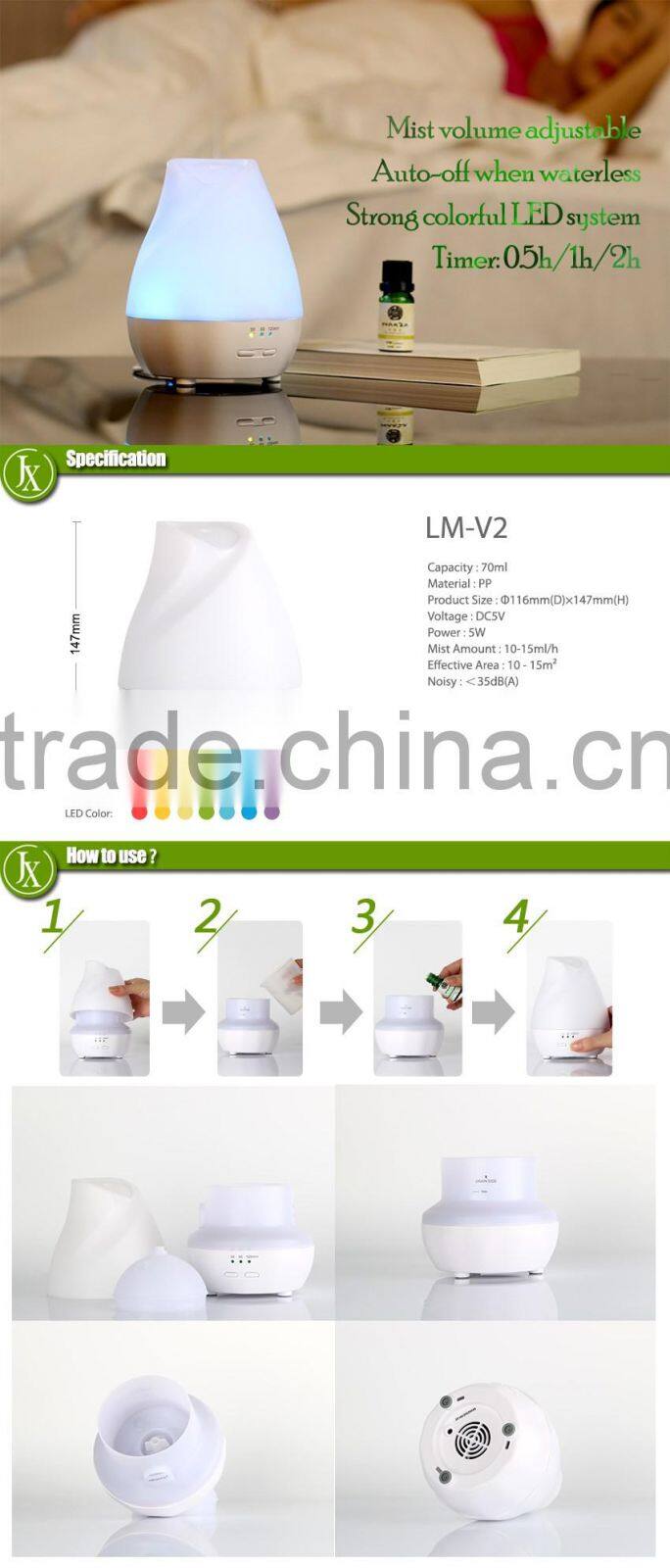 Hot sales USB portable electric ultrasonic aroma oil beauty life diffuser