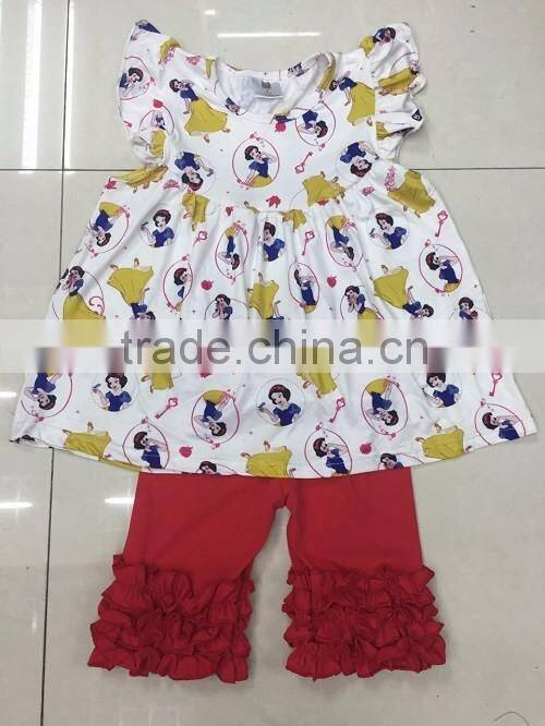 2016 China yiwu hot sale snowman olfa pearl dress top capri set early fall girls boutique clothing set