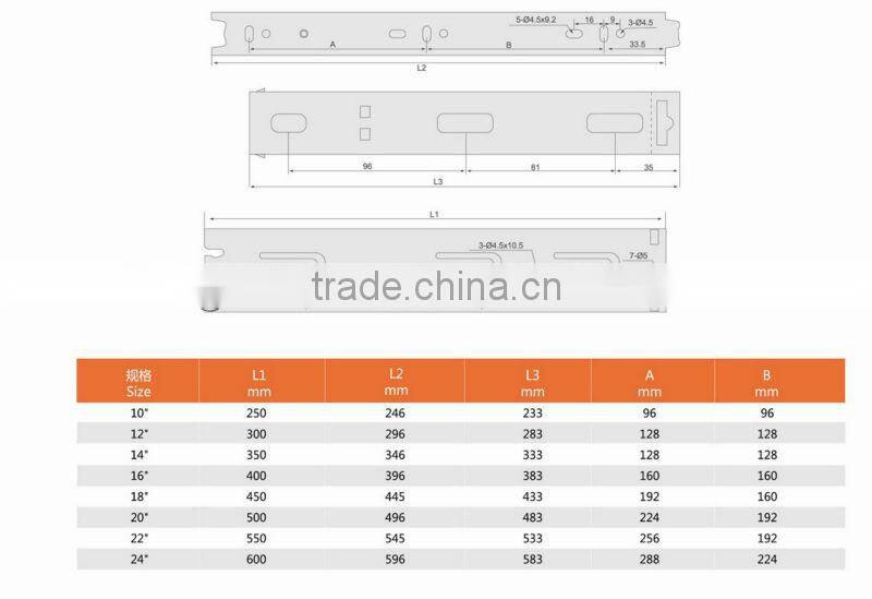 45mm Full Extension Three Folds Ball Bearing Telescopic Drawer channel