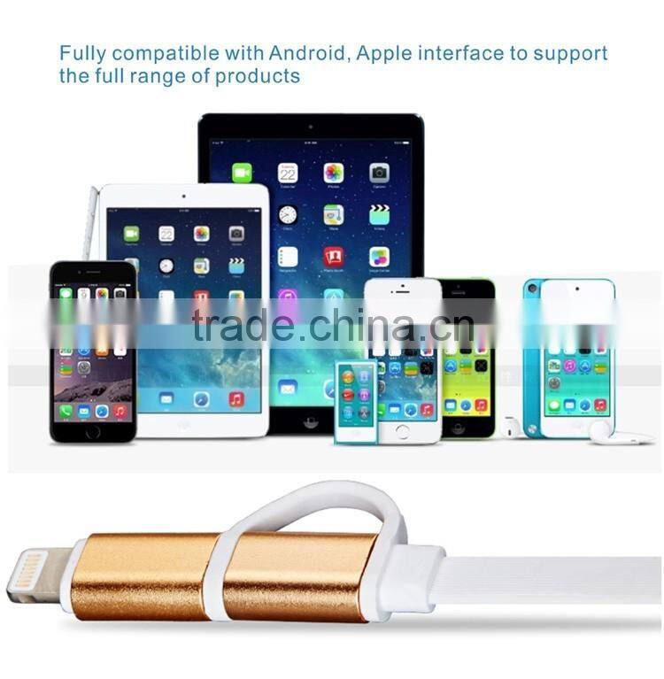 New Arrival High Speed 2 in 1 Flat Noodle USB Date Cable For IOS 8 Pin & Android