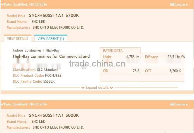5 years warranty 50W UL DLC list IP65 with cool white temperature led linear high bay light for North American market