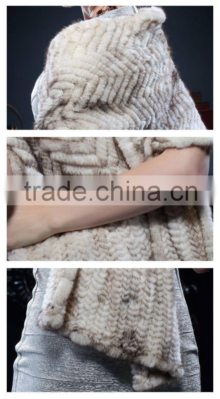 New Fashion Reall White Knitted Mink Fur Poncho for Fashion Ladies with Factory Price
