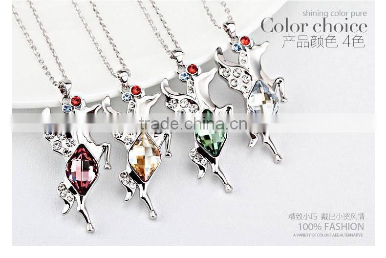 OUXI Flying horse rhodium plated crystal 2015 latest design necklace fashion jewellery 10964