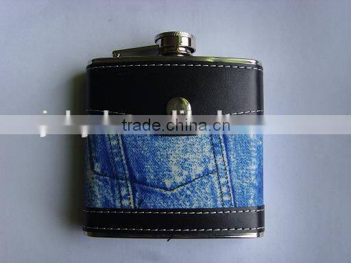 Stainless steel hip flask with leather wrap