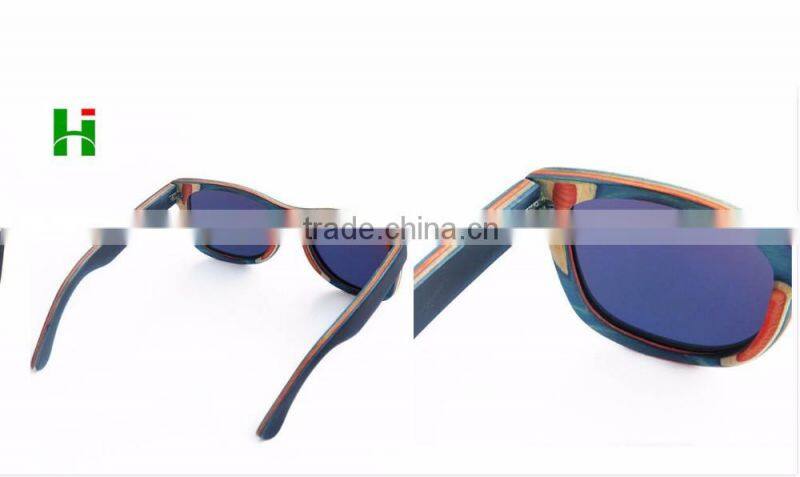 Eco-friendly recycle skateboard wood sunglasses with polarized lens