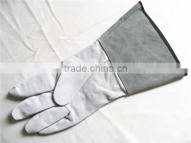 Pig Grain Leather+Cow Split Leather Welding Gloves White +Gray