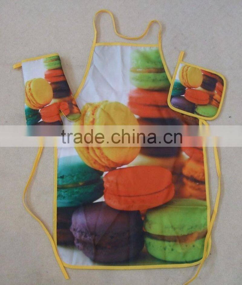 100%polyester material photo printing macaron design pot holder and glove set