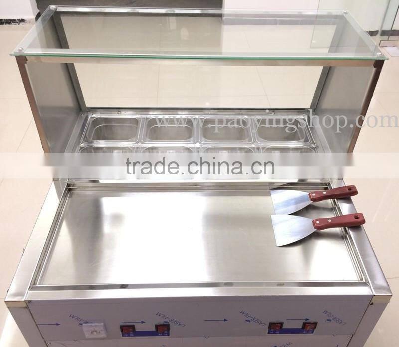 R22 Double Compressor Stainless Steel 110v 220v Electric Flat Pan Frozen Yogurt Rolling Ice Cream Machine with 8 Boxes