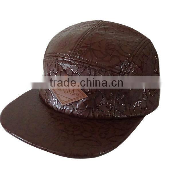 New style black Leather metal logo 5 panel cap Visor Camp 5 Panel Adjustable Hat Cap the misfit