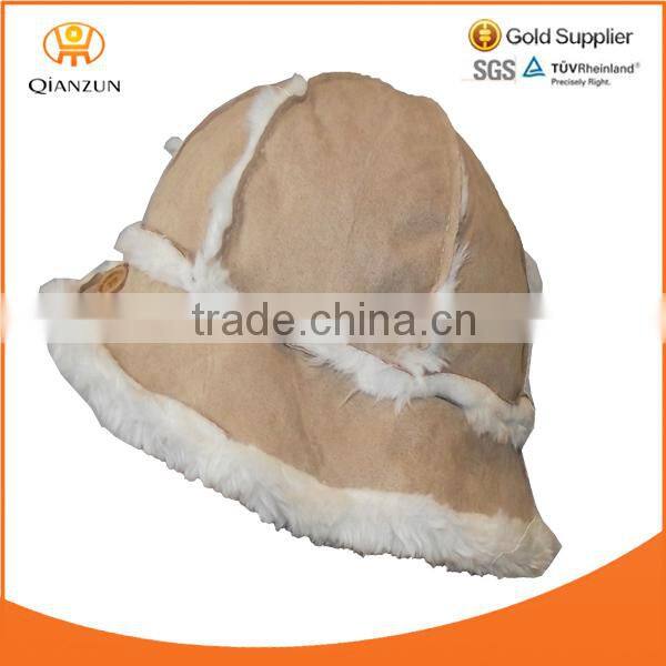 brown winter suede bucket hats with fur lined custom blank winter warm suede bucket hat