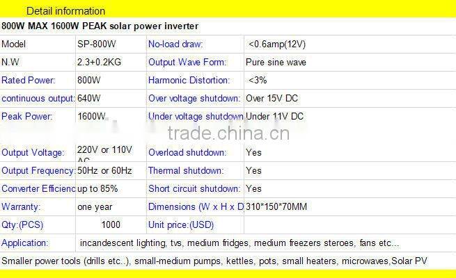 solar inverter 800W 12V-220V original factory
