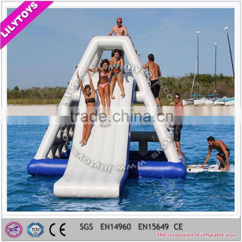 Super quality 0.9mm pvc type lake slide promotion, beach inflatable water game