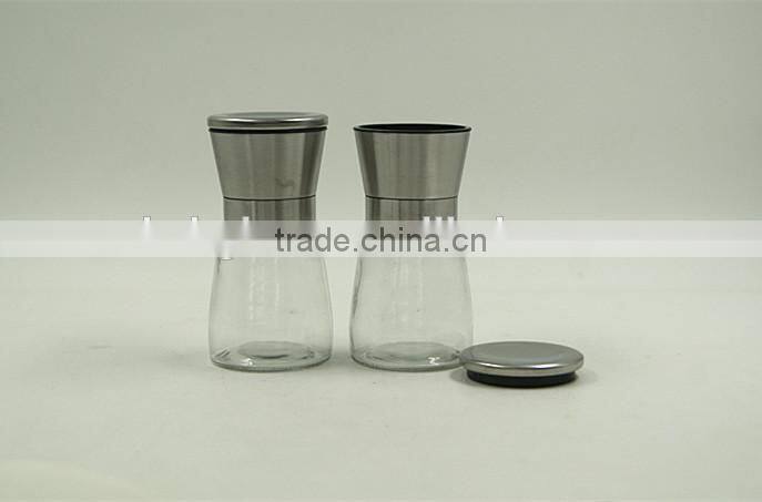 Clear Glass spice grinder/pepper mill with stainless steel top