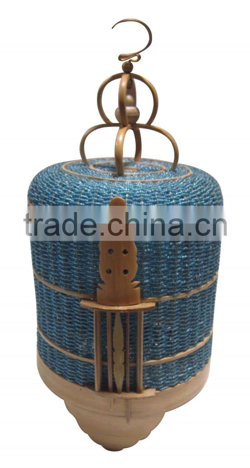 Brown color bamboo bird cage included electric wire, socket and light bulb