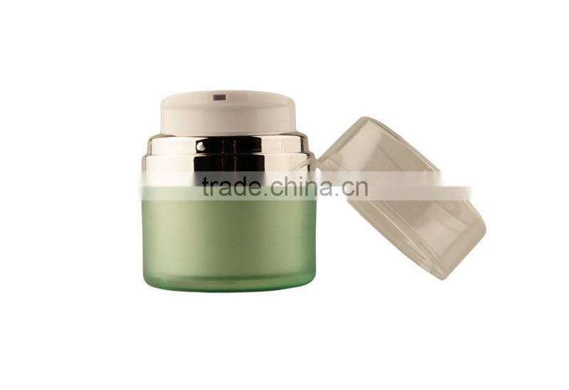 China manufactures high quality round skin care cosmetic color green airless pump bottle