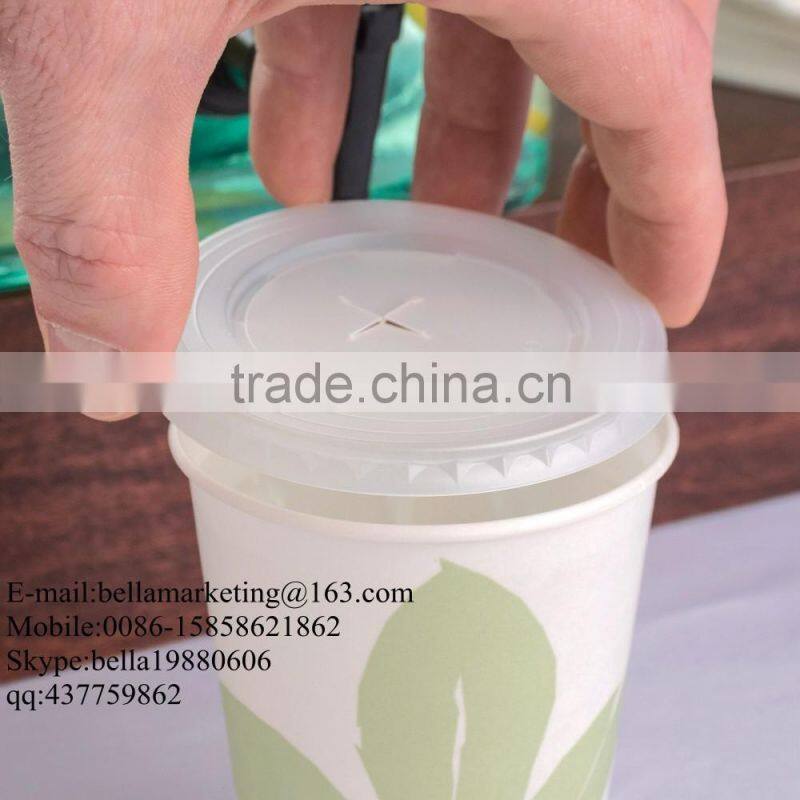 9 oz. Translucent Flat Plastic Lid with Straw Slot For Paper Cold Cup