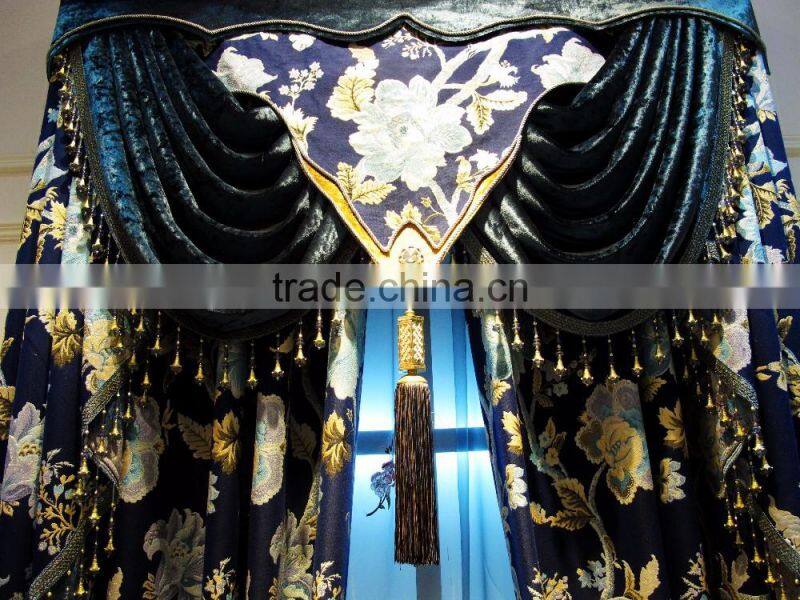 Noble Luxury Design Embroidery Ready Made Curtain with Valance and Sheer Set