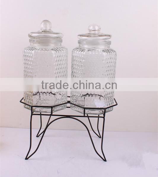 5pcs glass juice dispenser set with metal clip