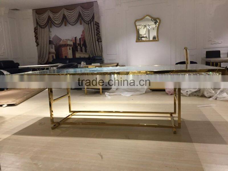 glass top center glass wedding table with crystal decoration