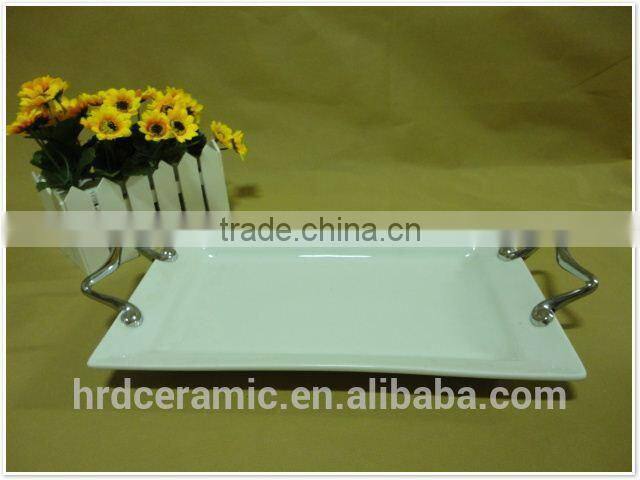 high quality stock ceramic flower plate with handles