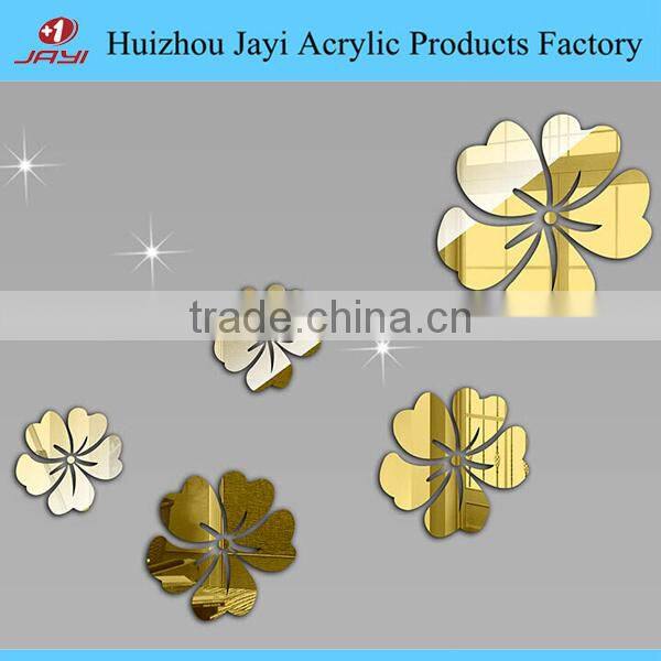 Acrylic wall mirror stickers multi flowers golden hibiscus