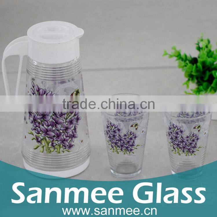 Pink Flower Design Heat Transfer Printed 2L Glass Jug Set