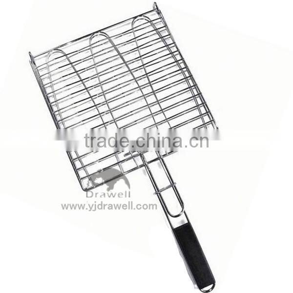 ST114 Wooden Handle Stainless Steel Three Fishes bbq grill net
